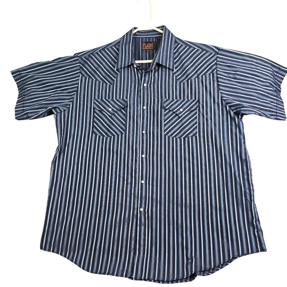 Plains Pearl Snap Shirt Mens XL Blue Striped Western Cowboy Retro Ranch Workwear